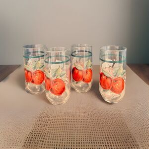 Libbey China Peal Apple Blossom ￼￼Tumblers Glasses Lot Of 4, 12oz Vintage 1960’s